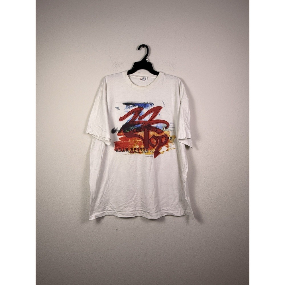 Vintage ZZ Top White Tour Tee Shirt‎ Mean Rhythm Global Tour Concert XXL 1997